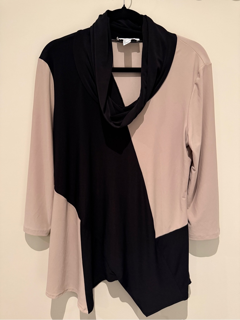 Joseph Ribkoff Black & Taupe Draped Neck Blouse size 14